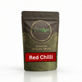 Vepari Organics red chilli spice package on a white background